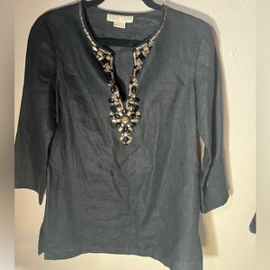 100% Linen Michael Michael Kors Black and BeadedTunic Top